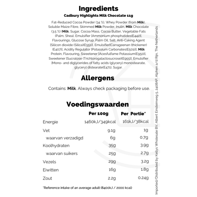 Cadbury Highlights Milk Chocolate 11g