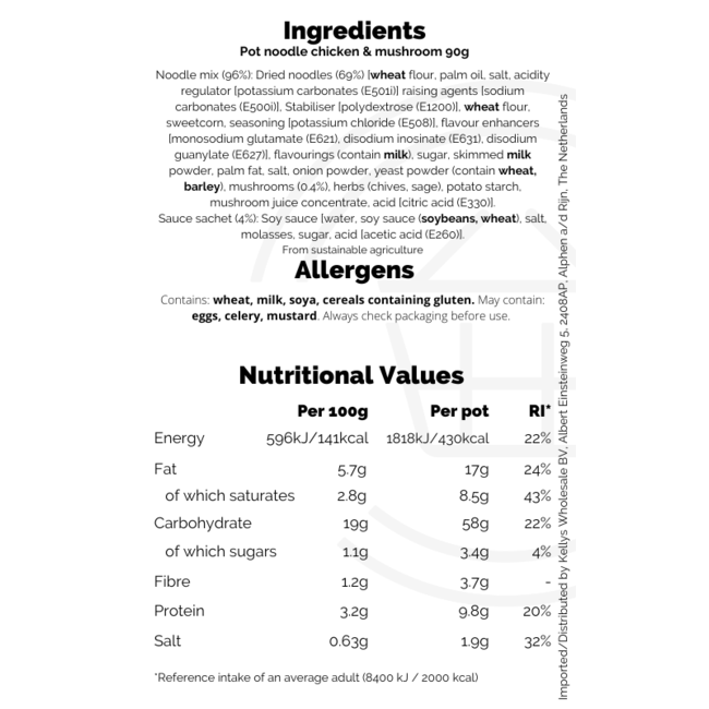 Pot Noodle Chicken & Mushroom 90g – Reis, Pasta & Nudeln