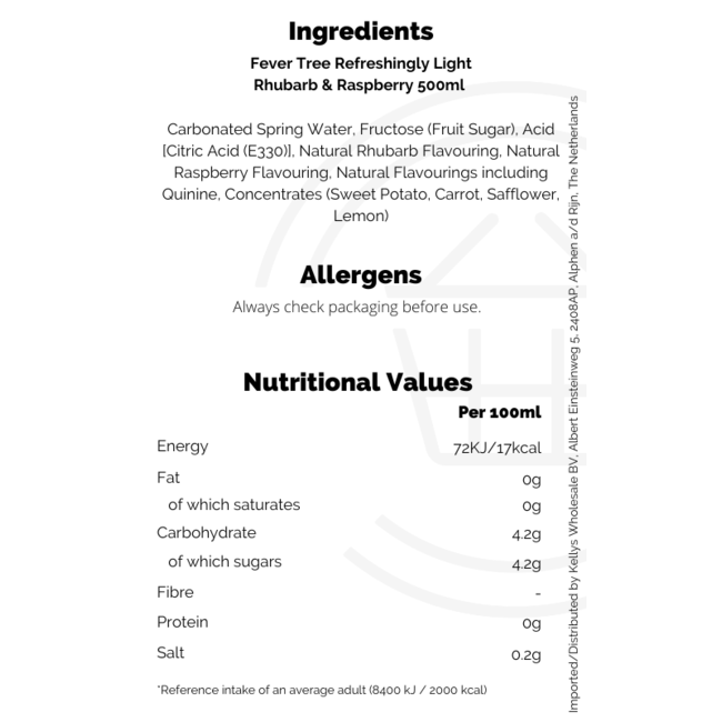 Fever Tree Refreshingly Light Rhubarb & Raspberry 500ml