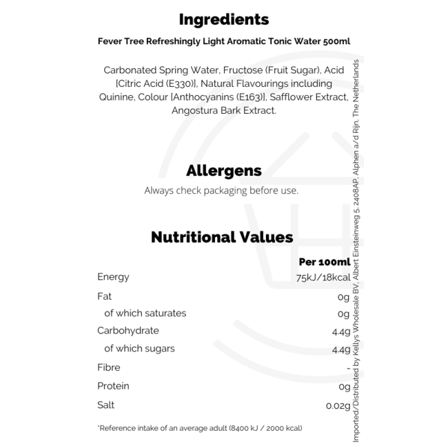 Fever Tree Refreshingly Light Aromatic Tonic Water 500ml