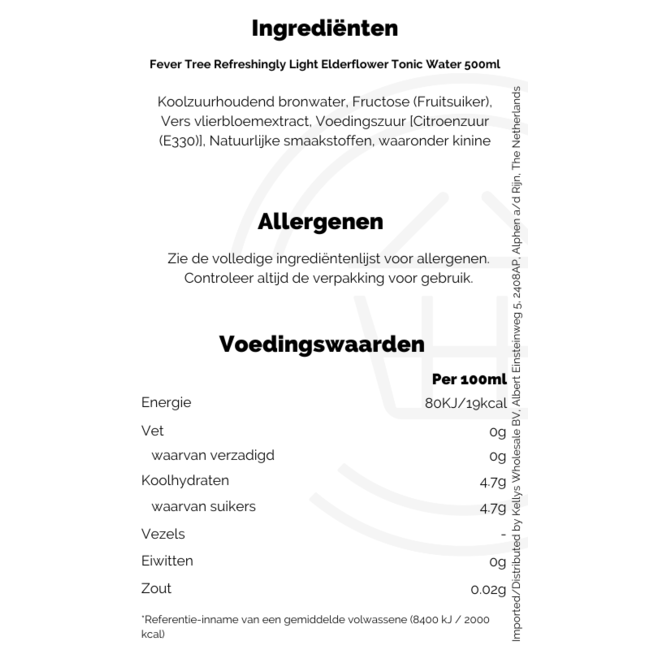 Fever Tree Refreshingly Light Elderflower Tonic Water 500ml