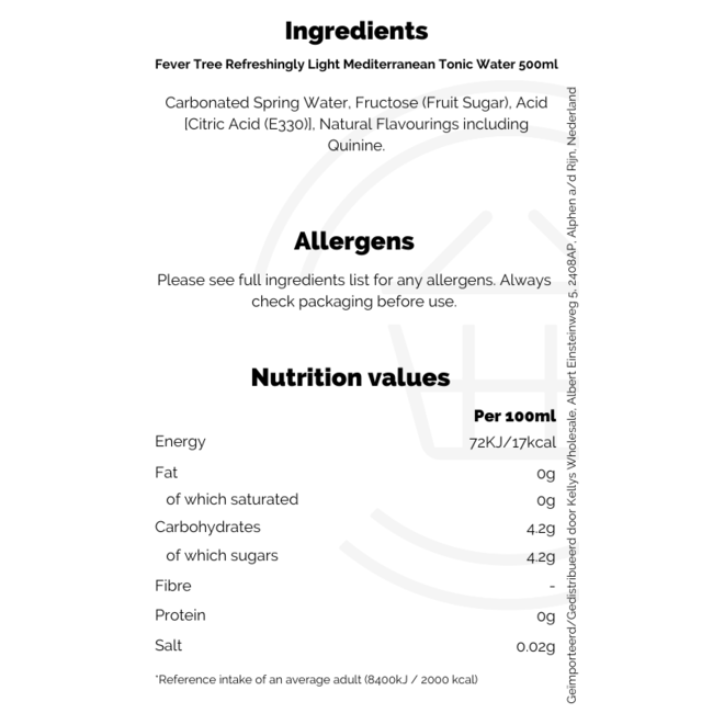 Fever Tree Refreshingly Light Mediterranean Tonic Water 500ml