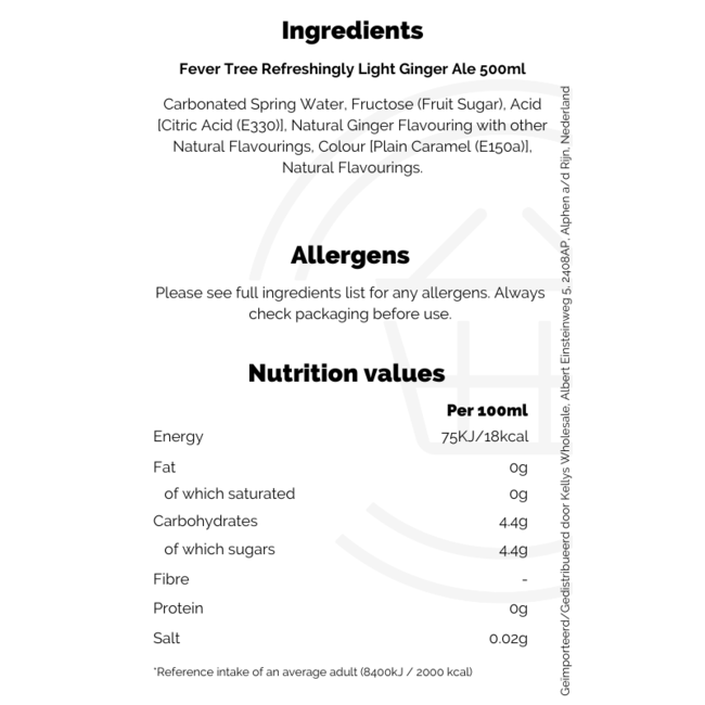 Fever Tree Refreshingly Light Ginger Ale 500ml