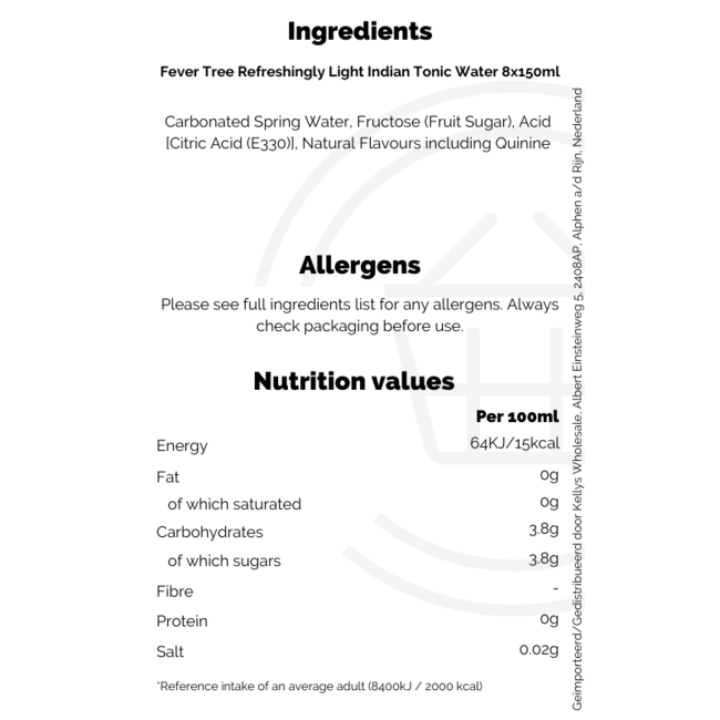 Fever Tree Refreshingly Light Tonic Water 8x150ml