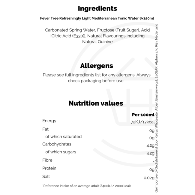 Fever Tree Refreshingly Light Mediterranean Tonic Water 8x150ml