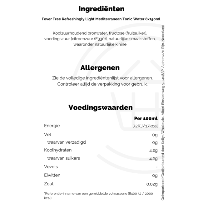 Fever Tree Refreshingly Light Mediterranean Tonic Water 8x150ml