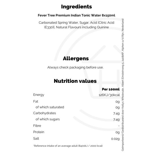 Fever Tree Premium Indian Tonic Water 8x150ml