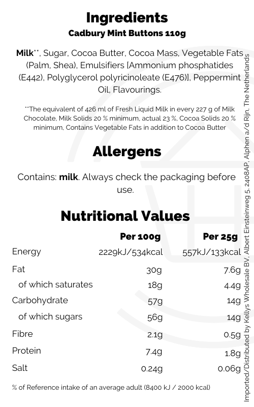 Cadbury's Mint Buttons 110g British Chocolate Kellys Expat Shopping