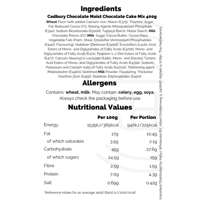 Cadbury Chocolate Moist Chocolate Cake Mix 400g