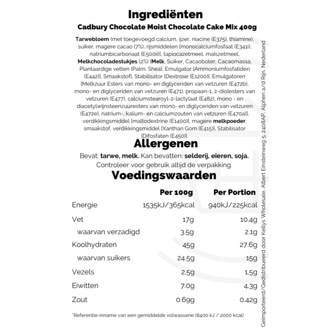 Cadbury Chocolate Moist Chocolate Cake Mix 400g