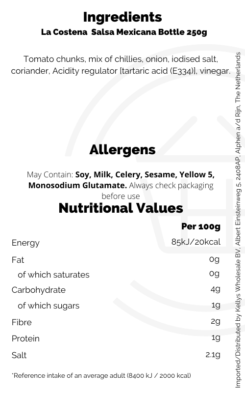 La Costena Salsa Mexicana Bottle 250g Mexican Kellys Expat Shopping