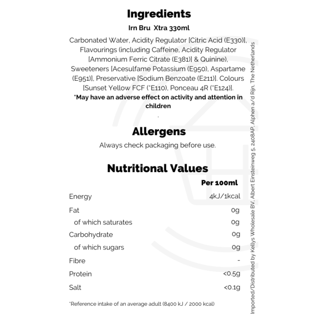 Barr Irn Bru Xtra 330ml Schotse frisdrank Irn Bru online kopen
