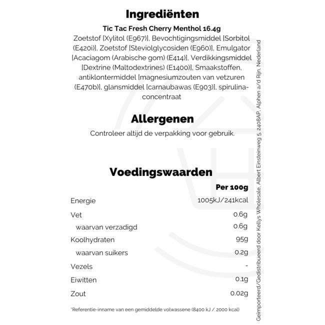 Tic Tac Fresh Cherry Menthol 16.4g