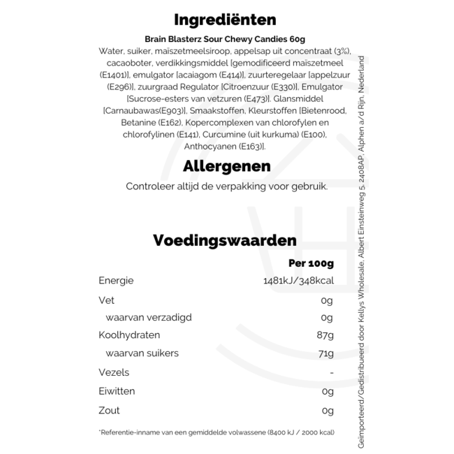 Brain Blasterz Sour Chewy Candies 60g BBD: 30-04-2026