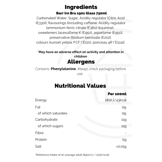 Barr Irn Bru 1901 Glass 750ml