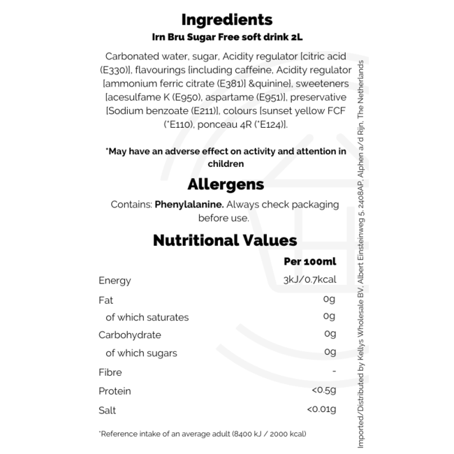 Irn Bru Sugar Free soft drink 2L
