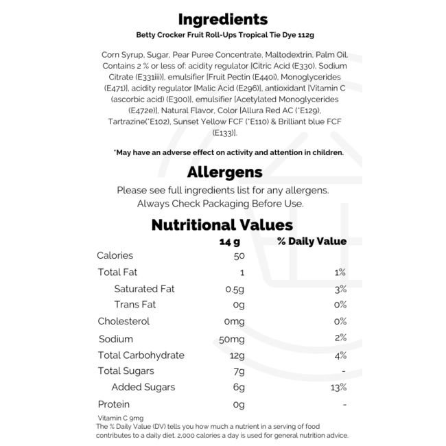 Betty Crocker Fruit Roll-Ups Tropical Tie Dye 141g