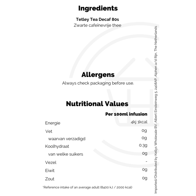 Tetley Decaf Tea 80s +50% Extra Free