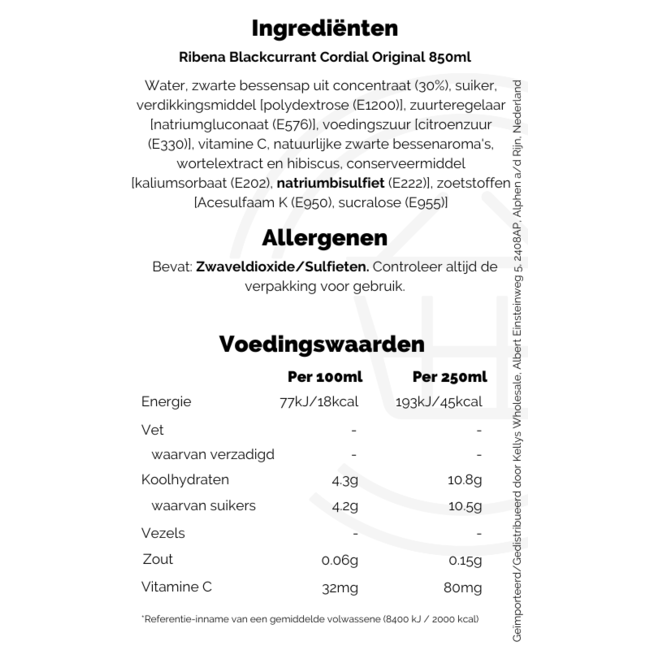 Ribena Blackcurrant Cordial 850ml