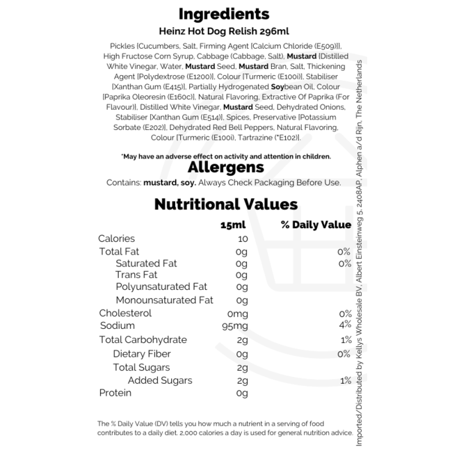 Heinz Hot Dog Relish 296ml (jar)