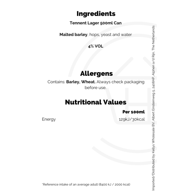 Tennent's Lager 4 x  500ml