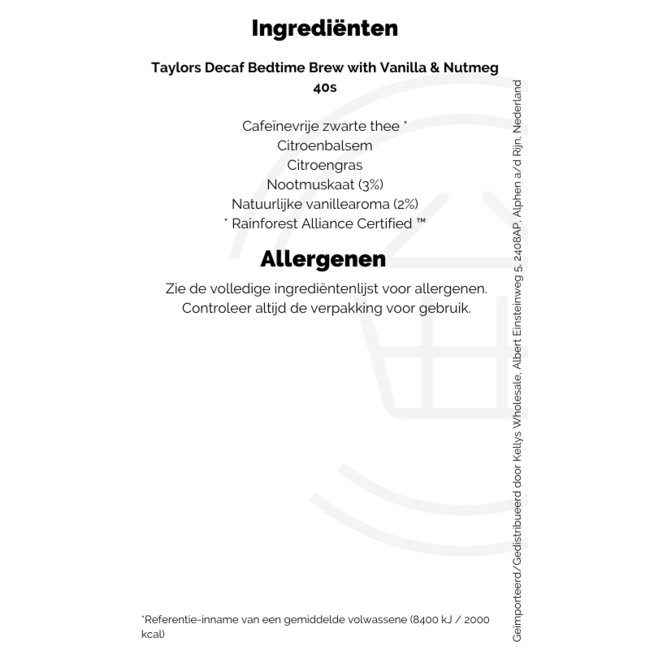 Taylors Decaf Bedtime Brew with Vanilla & Nutmeg 40s