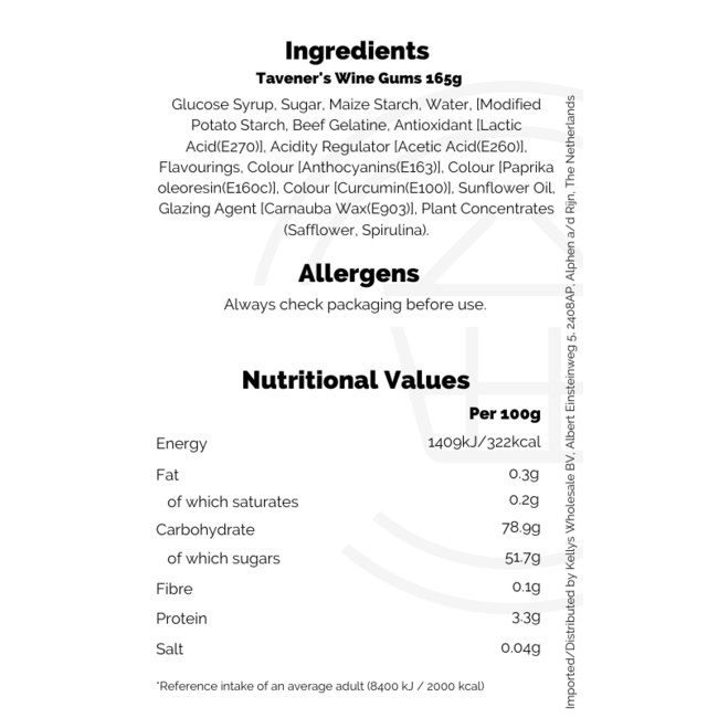 Taveners Wine Gums 165g