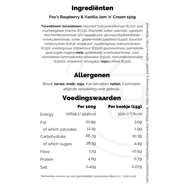 Fox's Raspberry & Vanilla Jam 'n' Cream 150g – Kekse