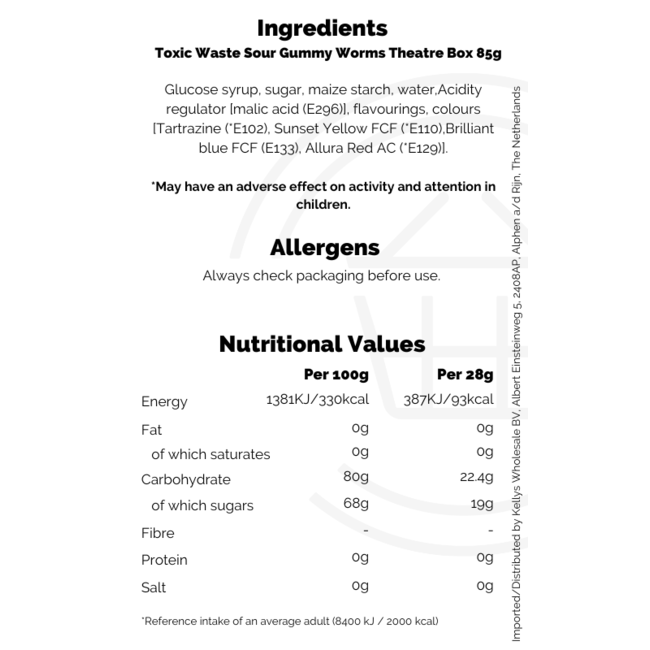 Toxic Waste Sour Gummy Worms Theatre Box 85g