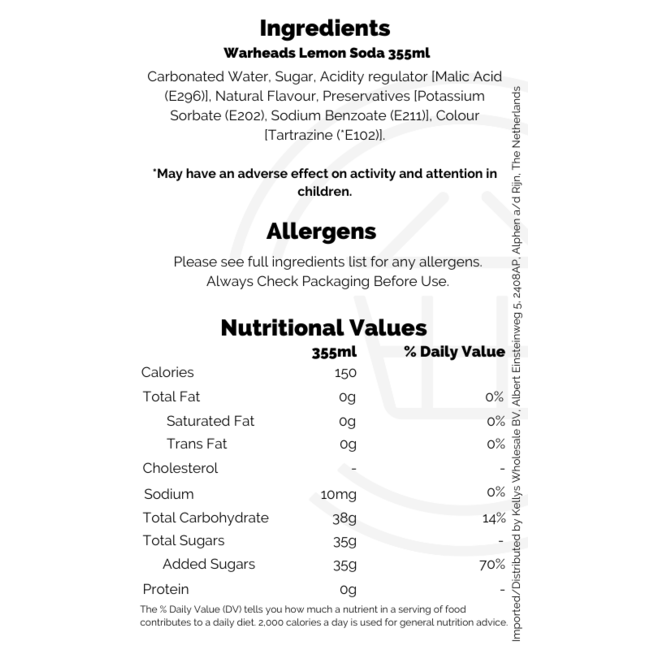 Warheads Lemon Soda 355ml