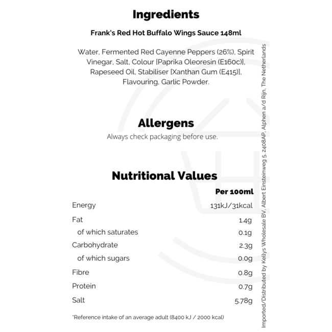 Frank's Red Hot Buffalo Wings Sauce 148ml