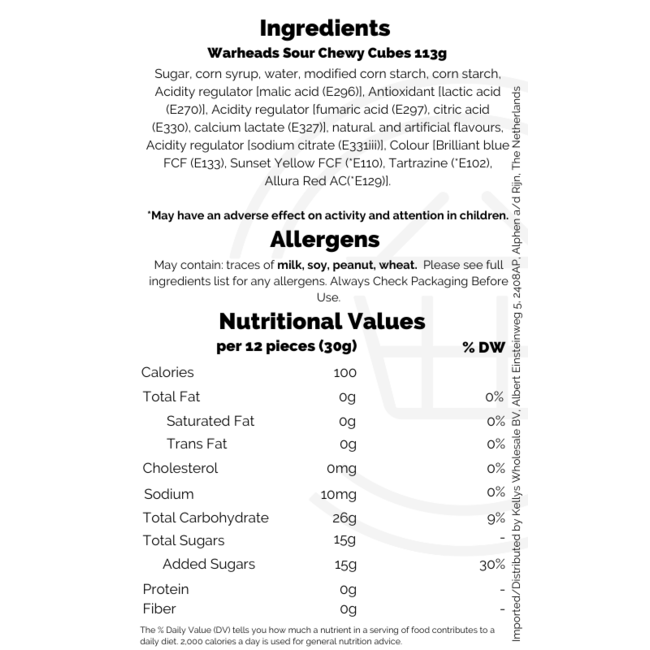 Warheads Sour Chewy Cubes 113g