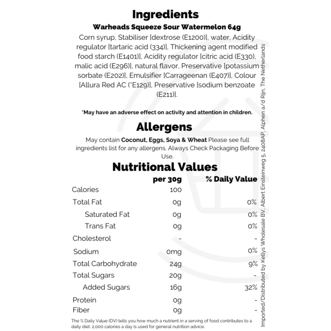 Warheads Squeeze Sour Watermelon 64g