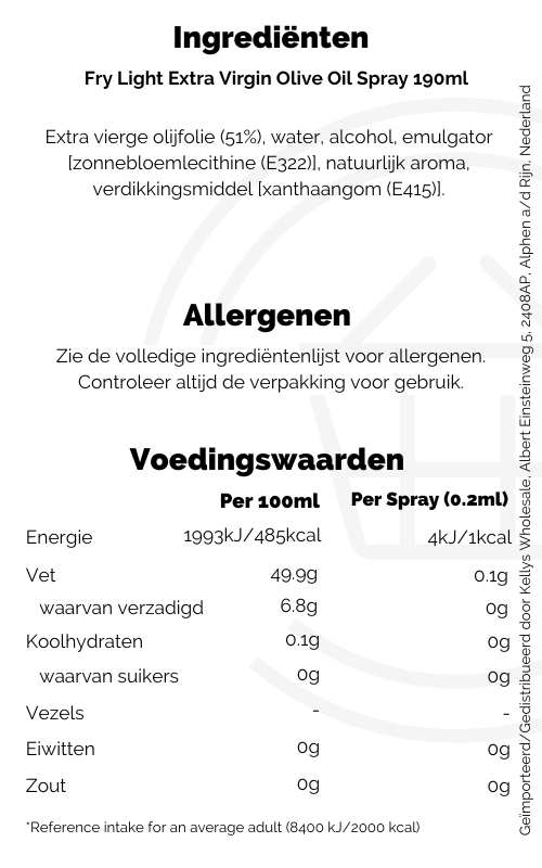 Fry Light Extra Virgin Olive Oil Spray Only 1 Calorie Per Serving