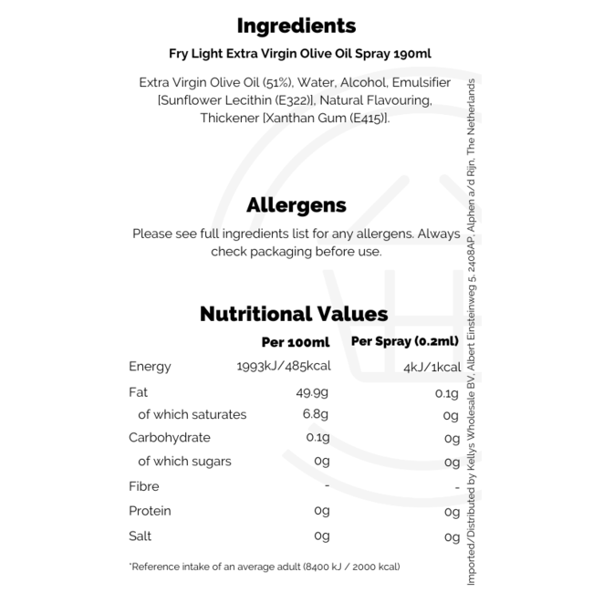 Fry Light Extra Virgin Olive Oil Spray 190ml – Öl