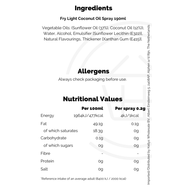 Fry Light Coconut Oil Spray 190ml