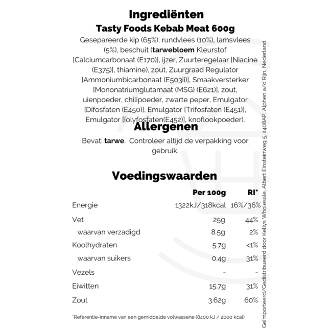 Tasty Foods Kebab Meat 600g