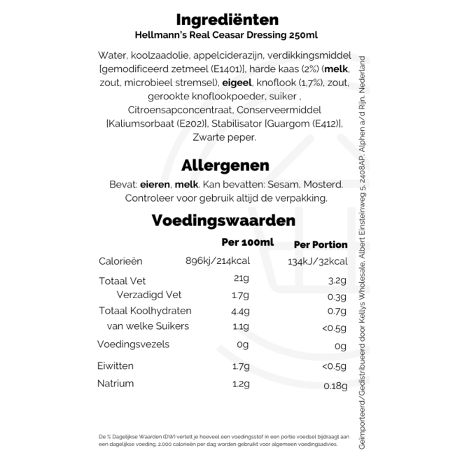 Hellmann's Salad Dressing Caesar 250ml