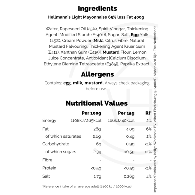 Hellmann's Real Mayonnaise Light 400g