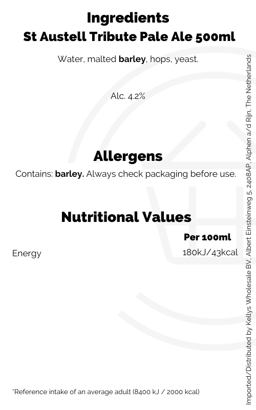 St Austell Tribute Pale Ale 500ml Kellys Expat Shopping