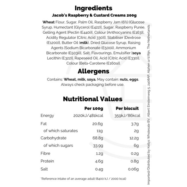Jacob's Raspberry & Custard Creams 200g