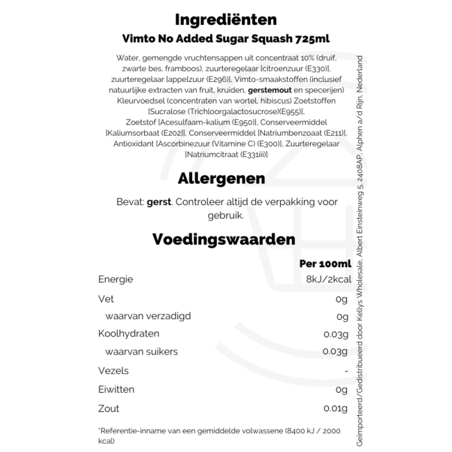 Vimto No Added Sugar Squash PM£1,65 725ml