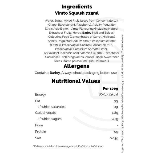 Vimto Squash PM£1,65 725ml