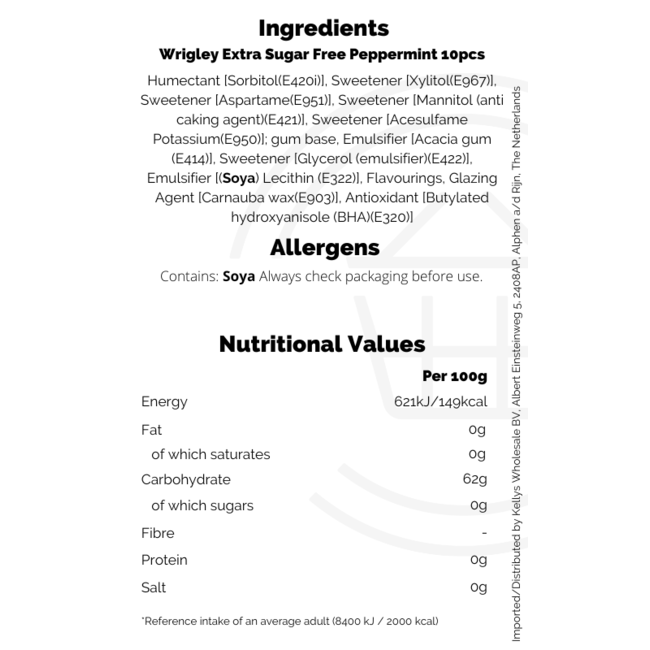 Wrigleys Extra Sugar Free Peppermint 10pcs