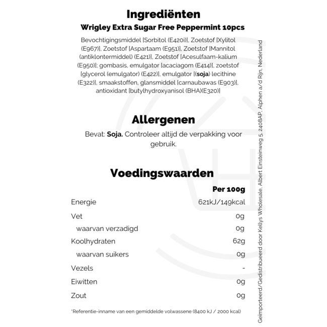 Wrigleys Extra Sugar Free Peppermint 10pcs