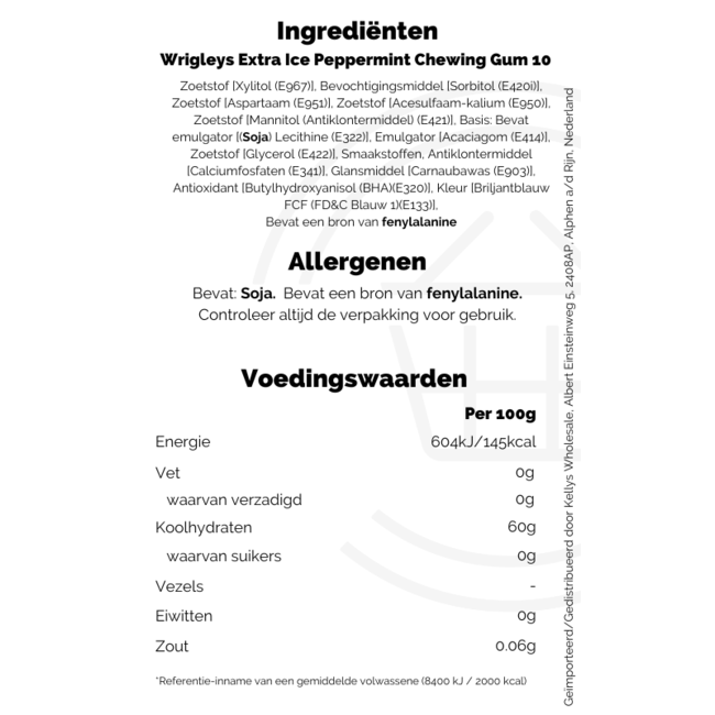 Wrigleys Extra Ice Peppermint Chewing Gum 10 sticks