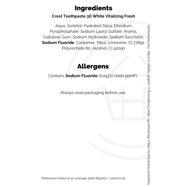 Crest Toothpaste 3D White Vitalizing Fresh 75ml