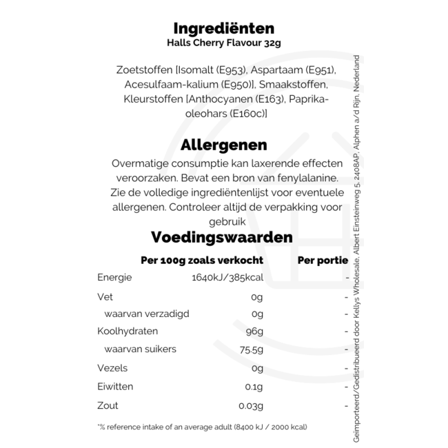 Halls Cherry Sugar Free 32gr