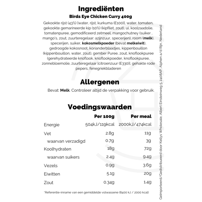 Birds Eye Chicken Curry 400g – Tiefkühl-Fertiggericht
