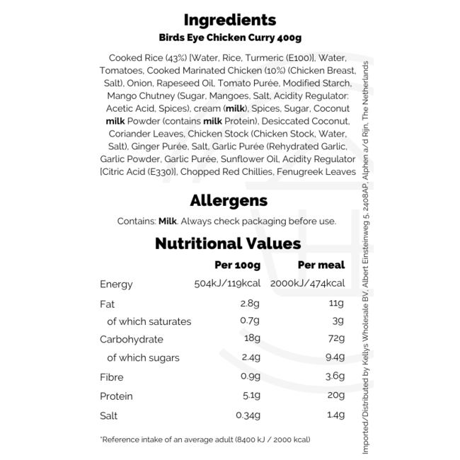 Birds Eye Chicken Curry 400g – Tiefkühl-Fertiggericht